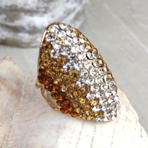 Amber & Gold Tone Sparkly Rhinestone Paved Cocktail Gorgeous Cocktail Ring